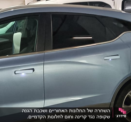 מכונית כחולה עם חלונות כהים בחניון